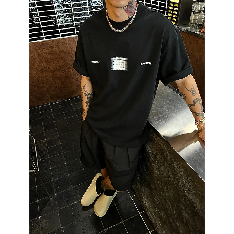 OXFREAK 24SS「主支线 模糊重影」纯棉300G重磅短袖t恤男宽松休闲