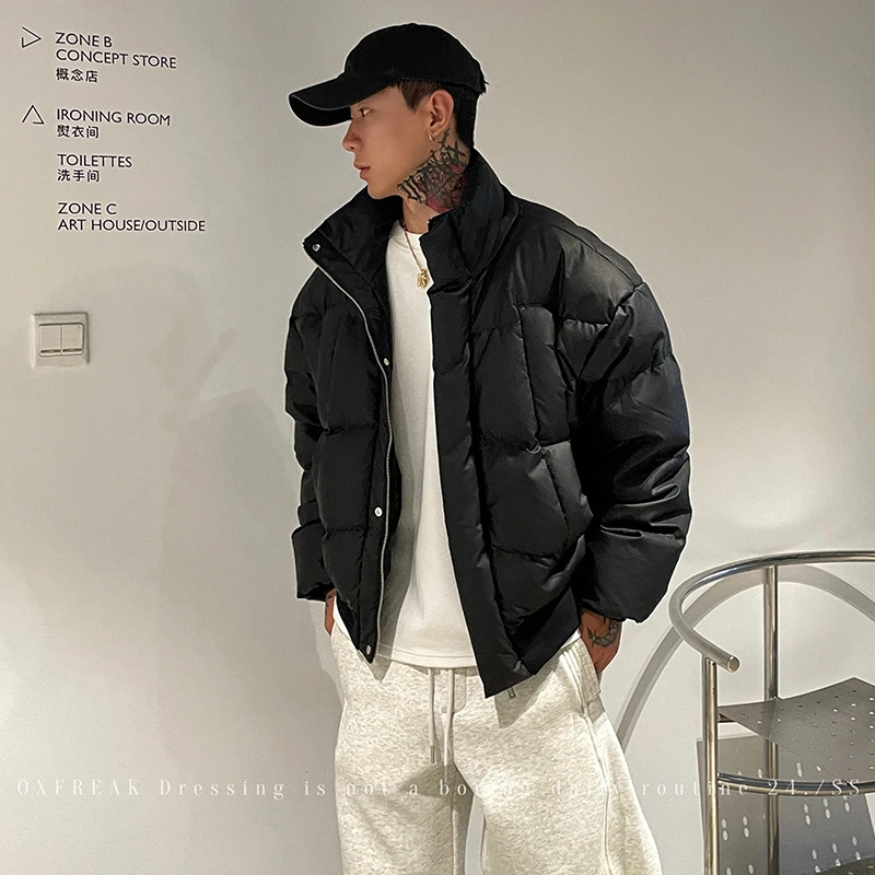 OXFREAK 「PU皮 三防面料」立领短款90白鸭绒羽绒服男冬季外套