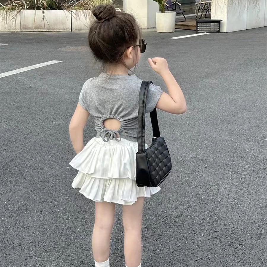 童装女童网红新款露背小高领T恤ins风女宝夏季背心裙裤女童套装