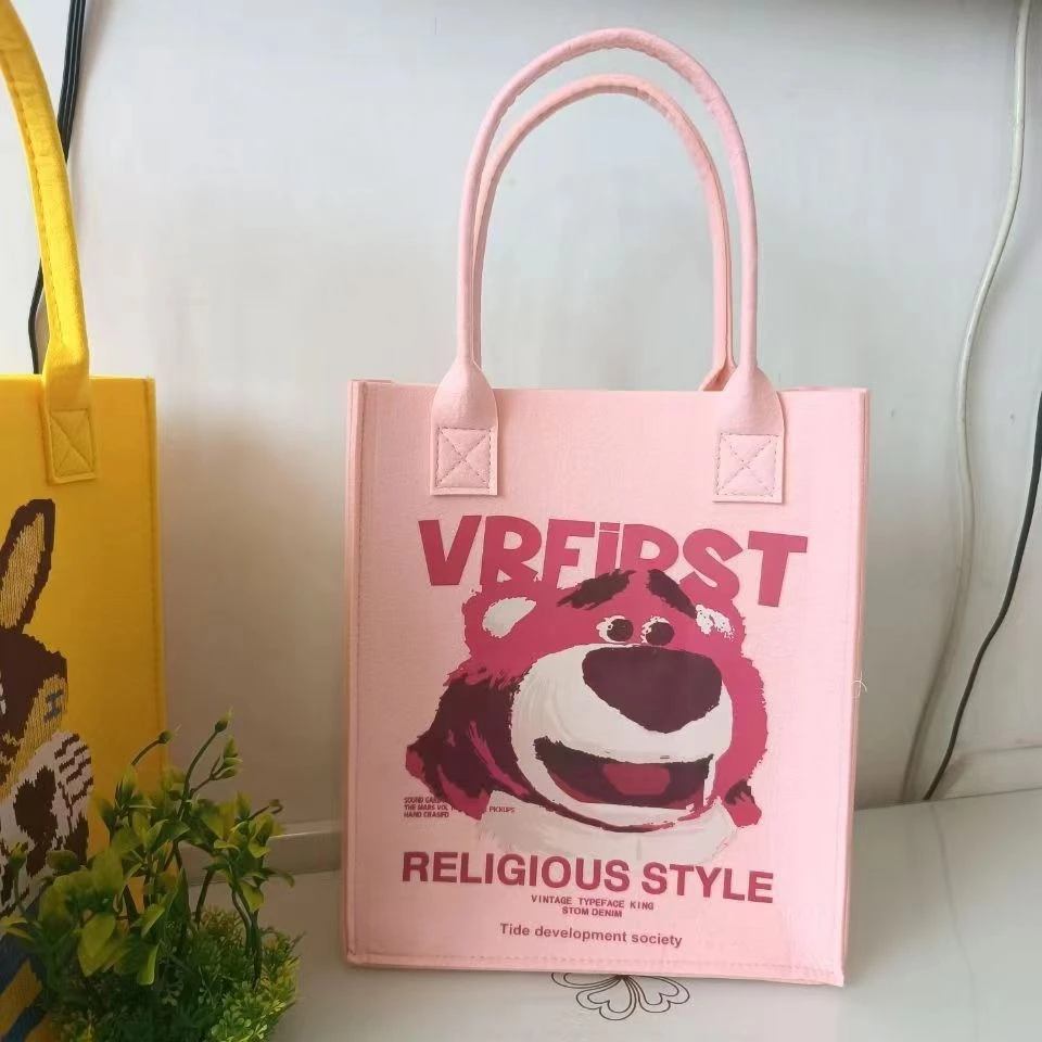 新款网红可爱毛毡手提包便携卡通包商场购物伴手礼印花毛毡手提包