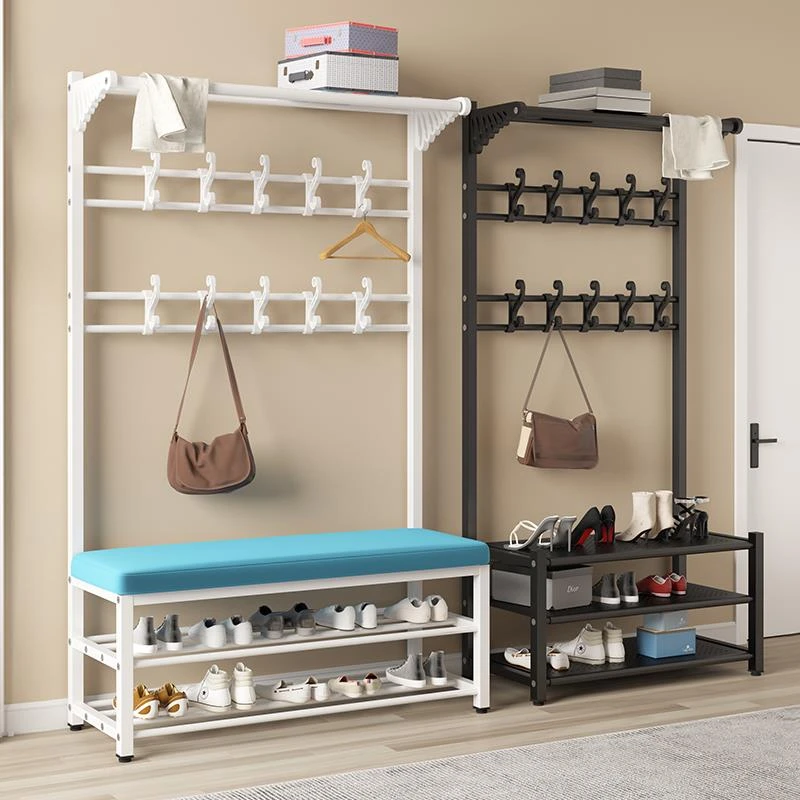 挂衣架落地卧室衣帽架家用进口玄关多功能简易衣架鞋架一体换鞋凳