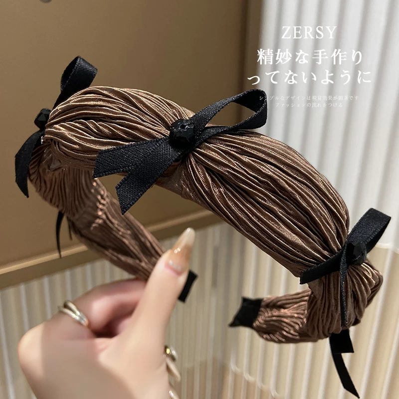 韩国轻奢蝴蝶结褶皱金属发箍女简约气质洗脸外出百搭时尚头箍发饰