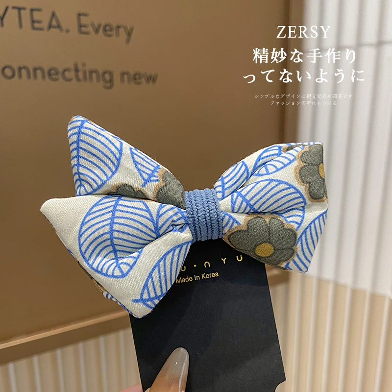 复古森系蝴蝶结印花发夹女高级感气质外出百搭气质边夹后脑勺发饰