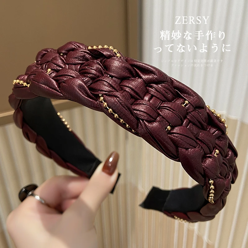 秋冬复古皮质编织麻花发箍高级感气质宽边显脸小压发头箍发捆发饰