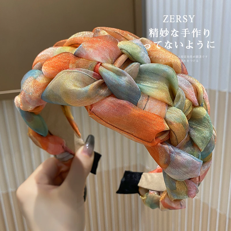 油画感晕染印花欧根纱仙气编织发箍女高级感洋气时尚简约头箍发捆