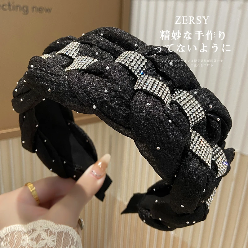 简约高级感编织麻花水钻发箍时尚洋气宽边显脸小压发头箍发卡发饰