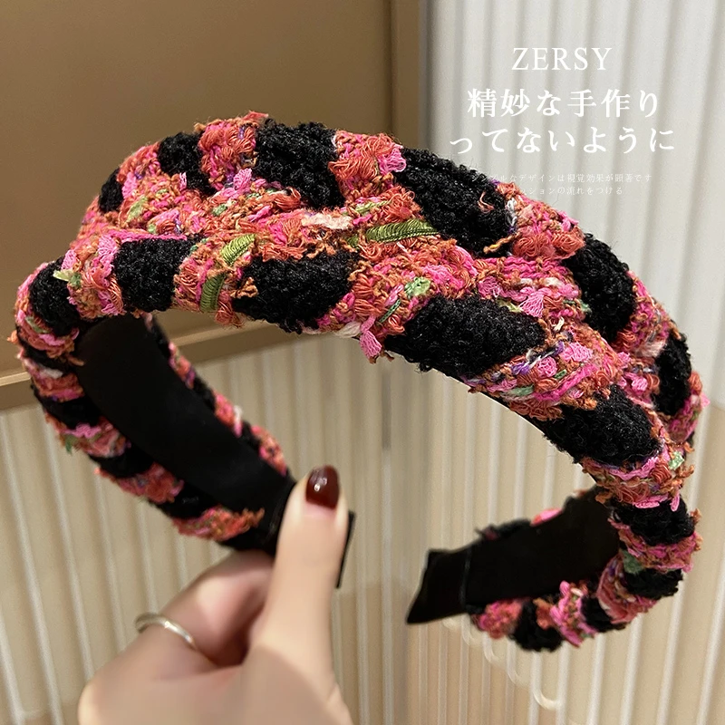 复古高级感彩色编织毛绒发箍女高颅顶显脸小压发头箍发卡发饰头饰