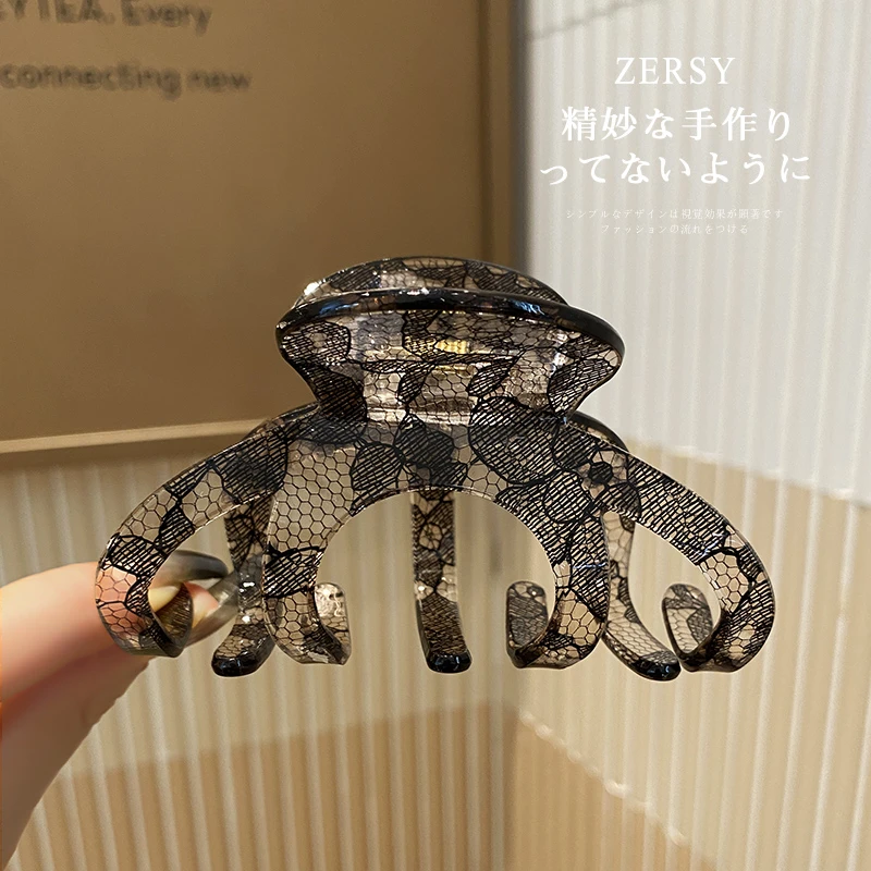 抓夹女高级感夏天亚克力蕾丝纹金属后脑勺盘发鲨鱼夹发抓发捆发饰