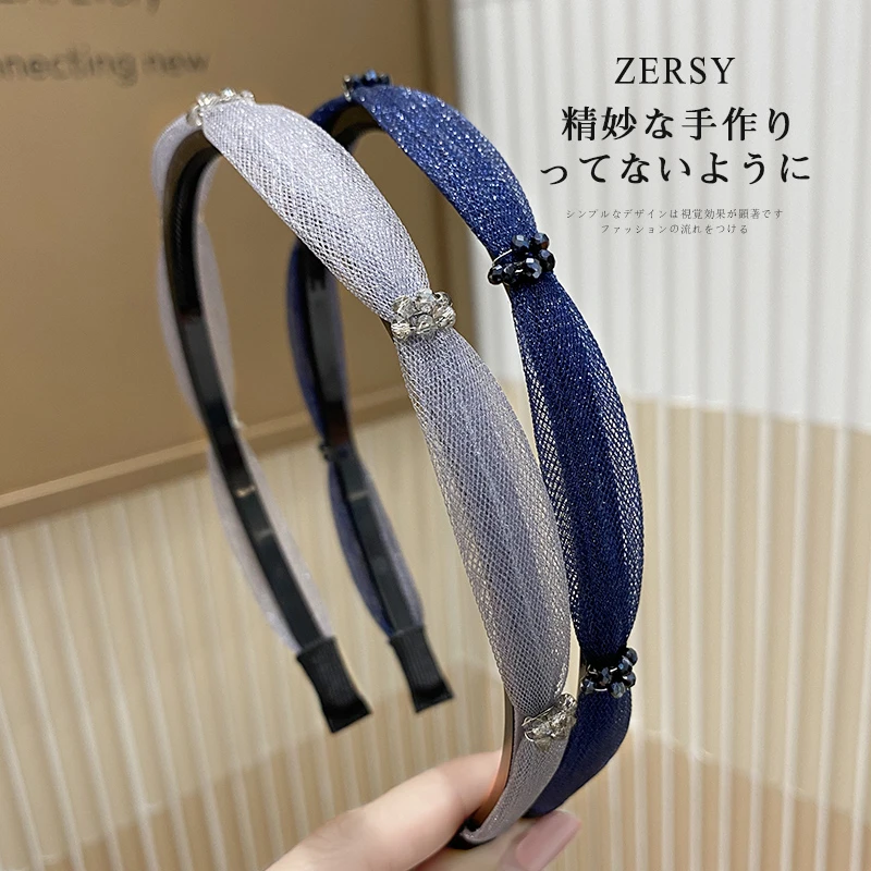 Zersy/佐希发箍女百搭外出韩国气质水晶串珠网纱头箍
