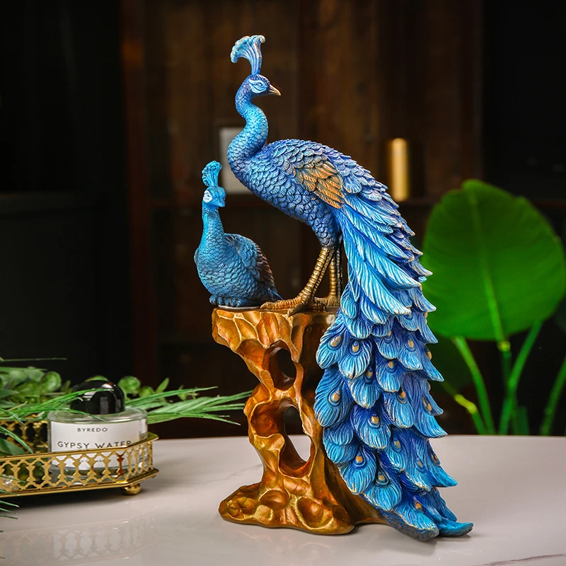 新中式创意孔雀摆件美式电视柜客厅玄关桌面装饰品乔迁结婚礼品