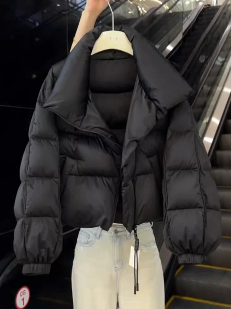 【现货】高级感黑色短款棉服女冬季2025新款小个子时尚气质厚外套潮