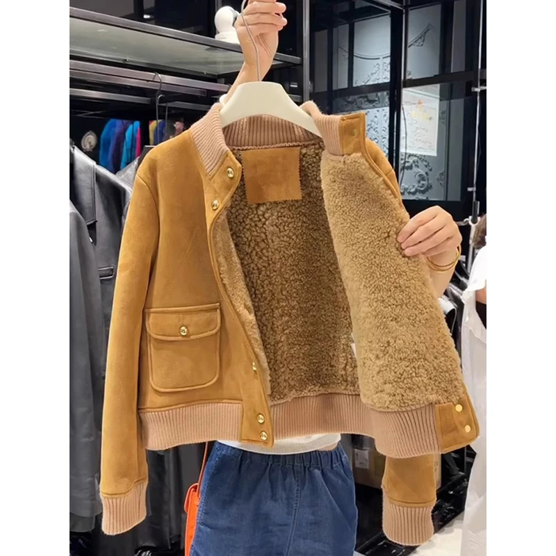2024秋冬季新款女欧货皮毛一体羊羔毛外套女秋冬加厚保暖夹克上衣