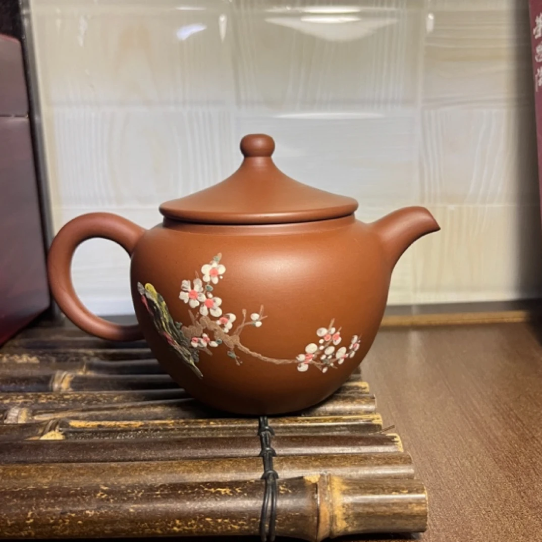 重庆荣昌陶安陶水滴茶壶240CC手绘梅花原矿全手工功夫茶具