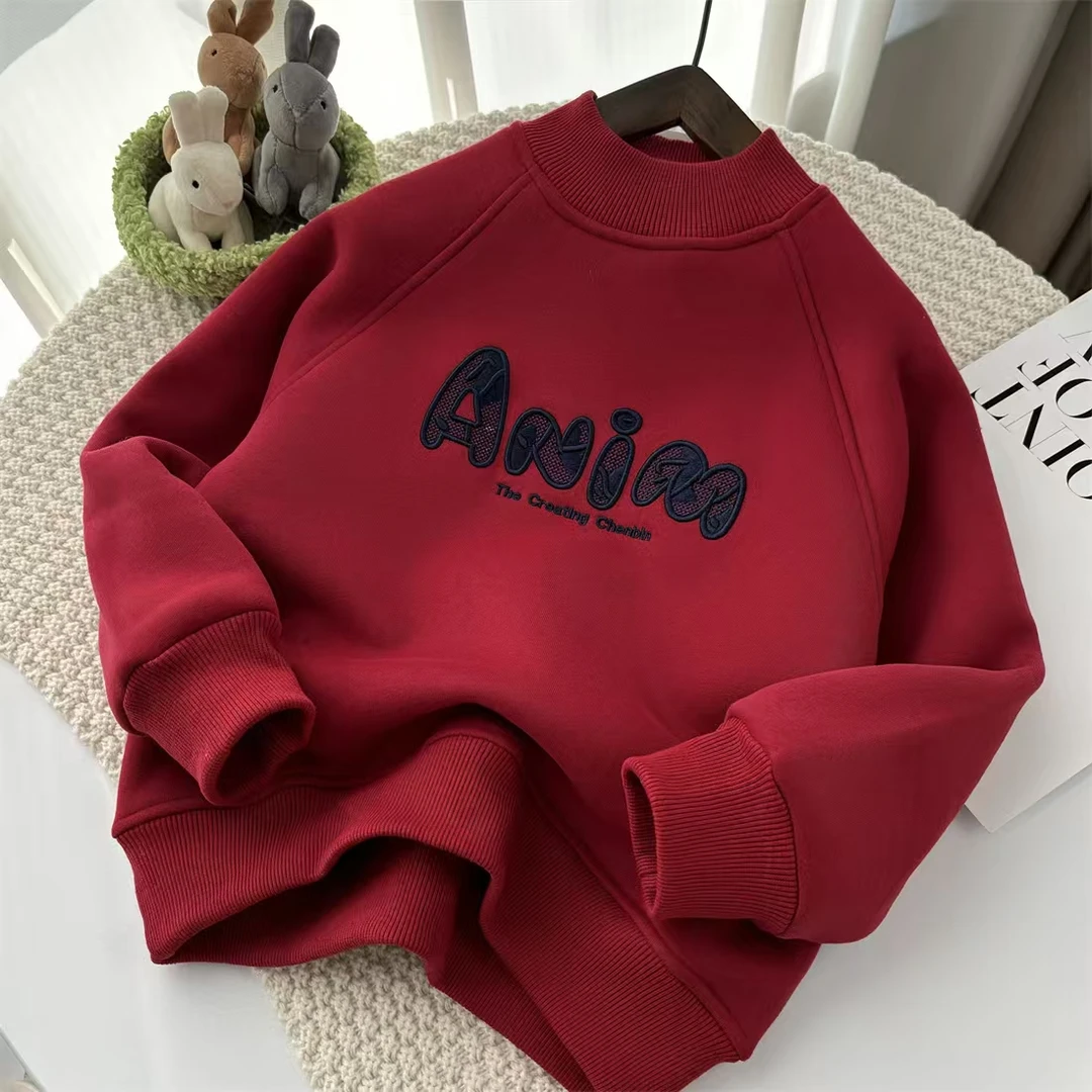 【新品冬款一体绒卫衣】圆领刺绣卫衣加绒潮流中大童百搭韩版套头