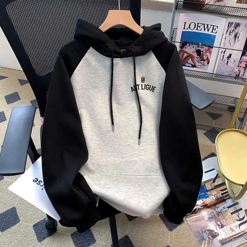 【新品秋款连帽卫衣】春秋拼接款百搭打底衫2024春装新款中大童潮流