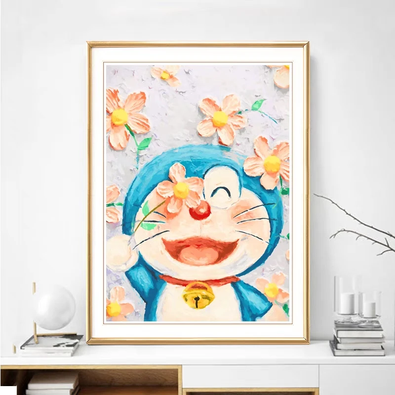 纯手工绣好的十字绣成品小清新多啦A梦十字绣儿童卡通卧室挂画