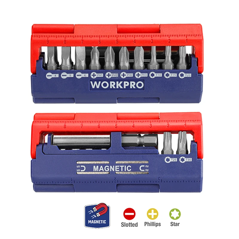 WORKPRO/万克宝13件套 25mm磁吸式按压批头盒