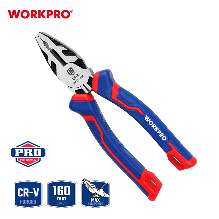 WORKPRO/万克宝三色柄偏心钢丝钳 优质铬钒钢CRV锻造 剪切力强