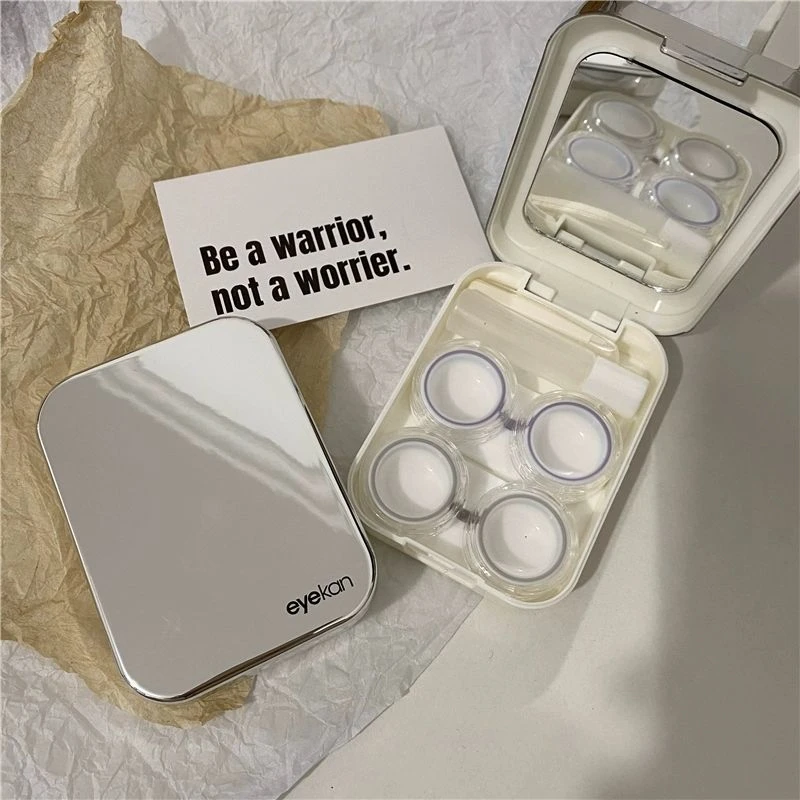 镜面美瞳盒高级感多个装学生少女伴侣盒简约便携带隐形眼镜收纳盒