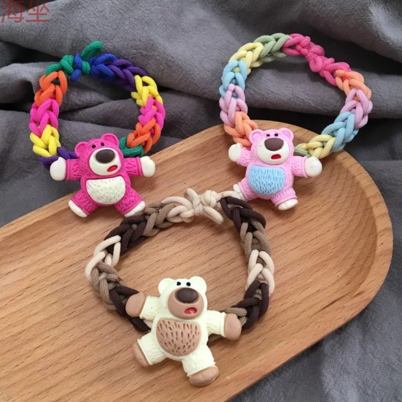 草莓熊皮筋手链情侣手绳小熊发绳头绳发圈diy材料包成品编织手环