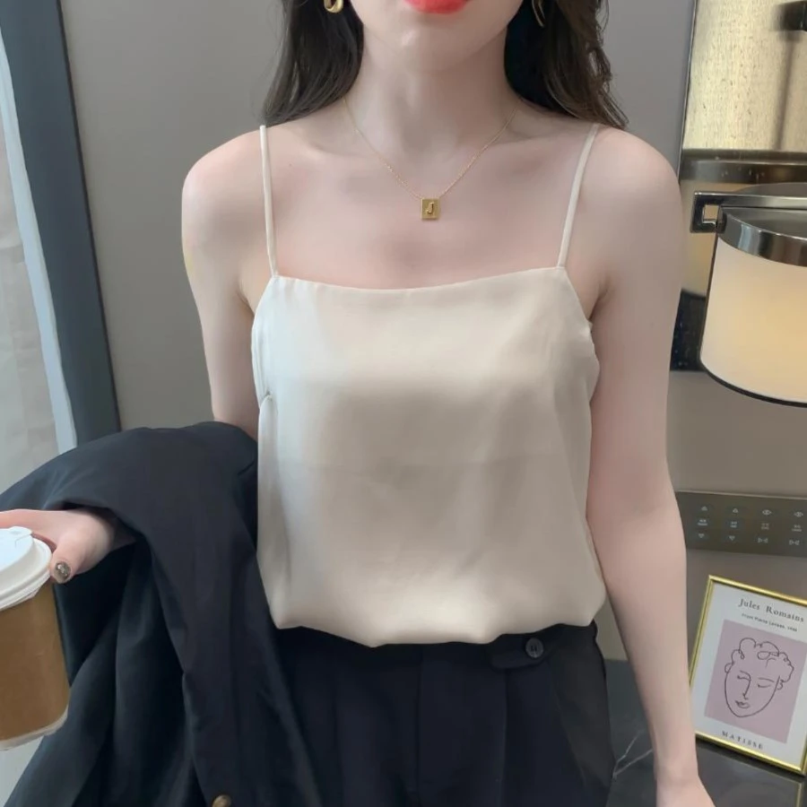 吊带背心女西装内搭2023网红打底醋酸缎面冰丝宽松上衣夏季打底衫