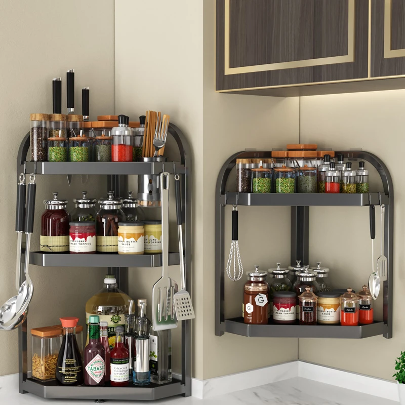 厨房置物架台面三角调料挂架角落墙角转角收纳壁挂免打孔架子多层