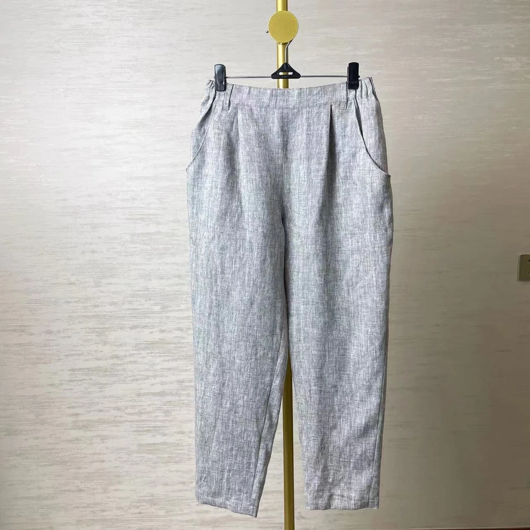 【叙世自然风】出口日单直筒女裤亚麻裤子简约休闲女士长裤