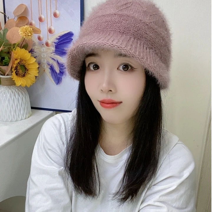 爆款带帽檐时尚女帽鸭舌帽秋冬保暖护耳毛线针织帽好看减龄显脸小