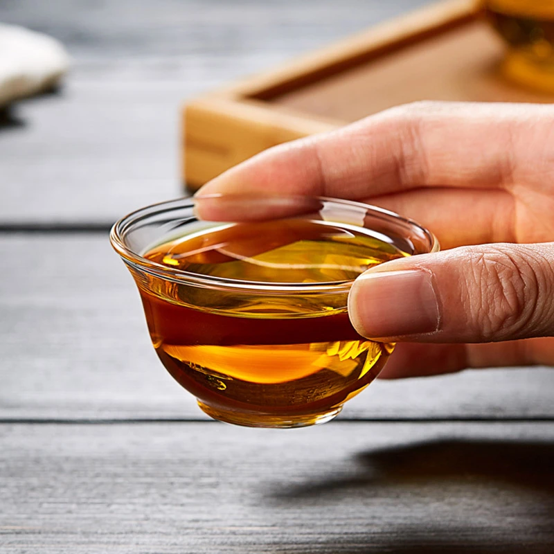 玻璃茶杯功夫茶杯加厚防爆中式纯色家用圆杯子水杯茶具