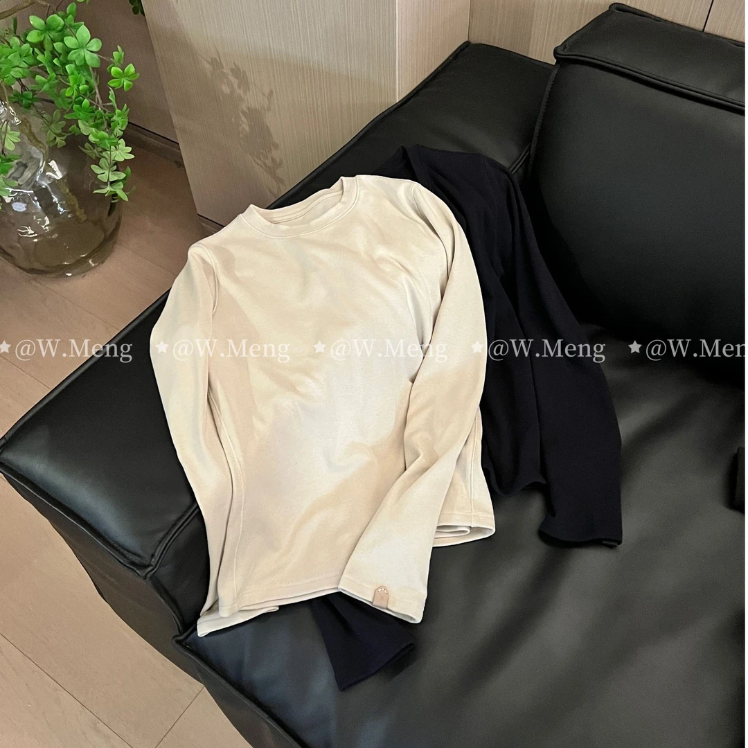 WMeng.【小标加绒】极简百搭加绒圆领常规版型打底衫