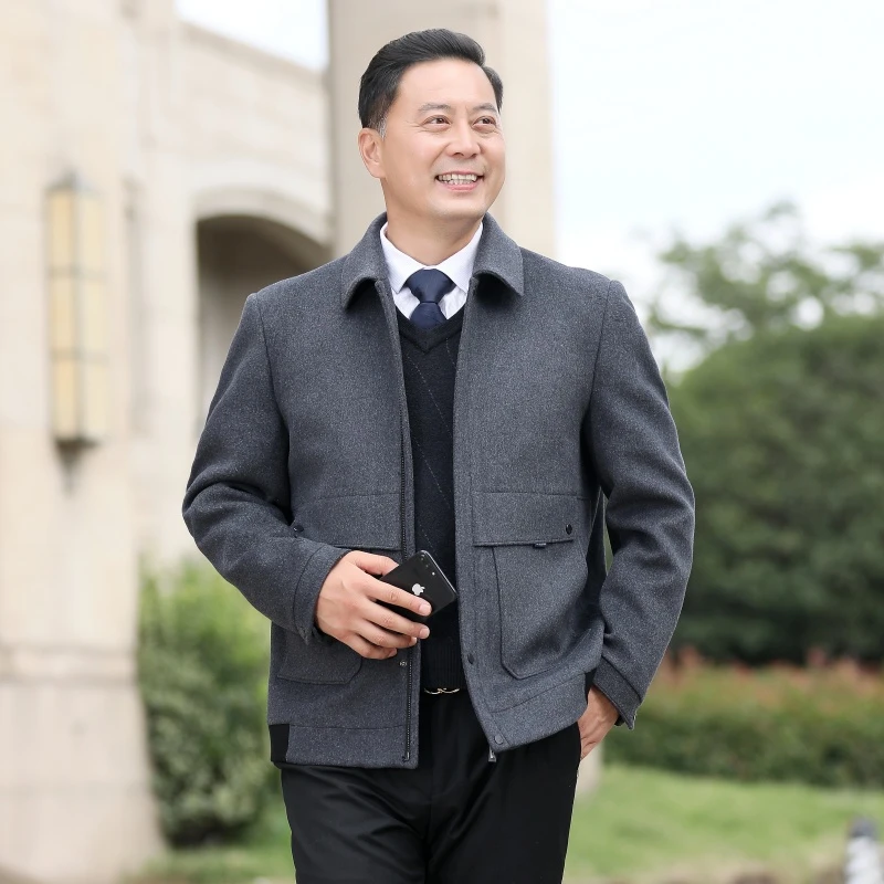 中老年夹克男爸爸外套春秋款中年男士秋冬呢子老年人爷爷衣服60岁