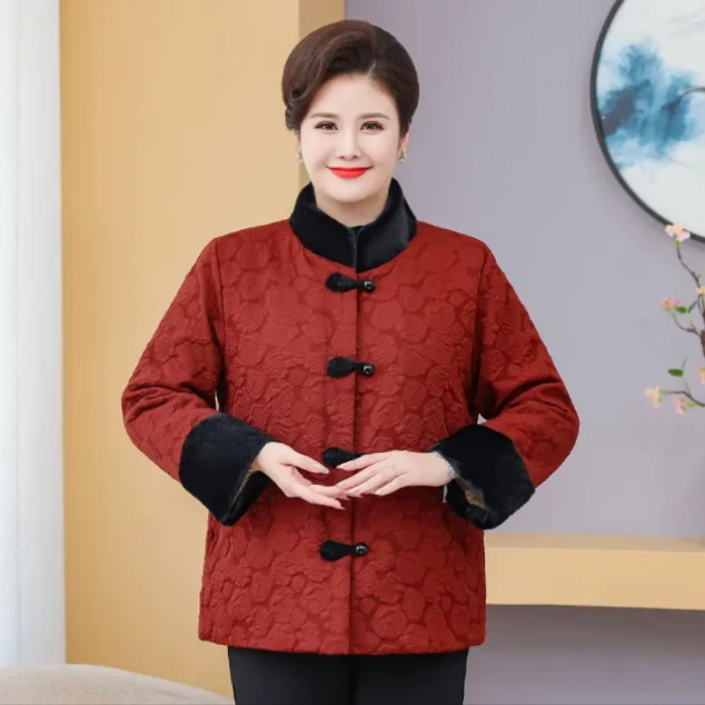 【蝶樱】特大码中老年秋冬新中式加绒拜年服保暖舒适气质中国风