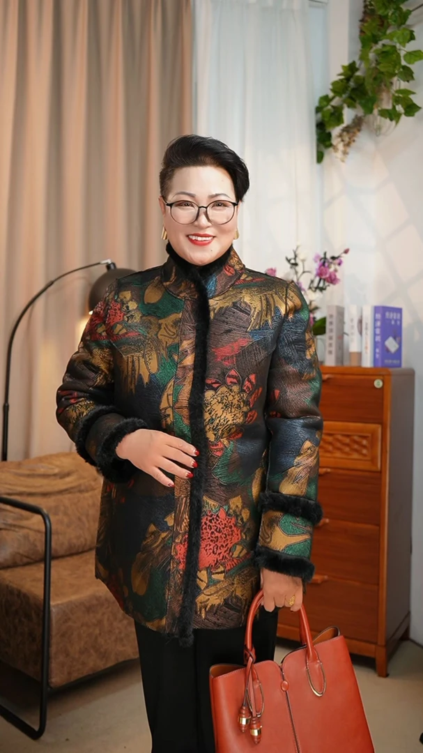 【蝶樱】大码中老年2024冬季加绒皮毛一体双面双穿民族风厚款外套