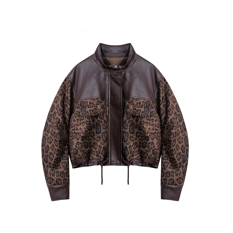 【私人高定】立领时尚豹纹拼皮气质短款外套A2319SS