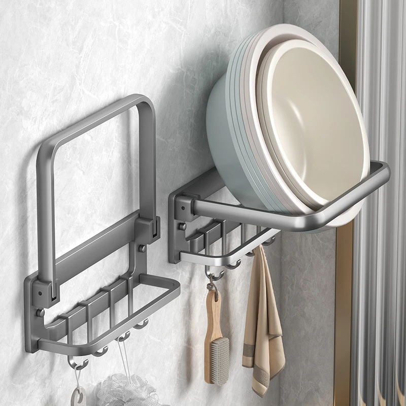 可折叠脸盆收纳架免打孔壁挂式盆架家用卫生间浴室挂盆子置物神器