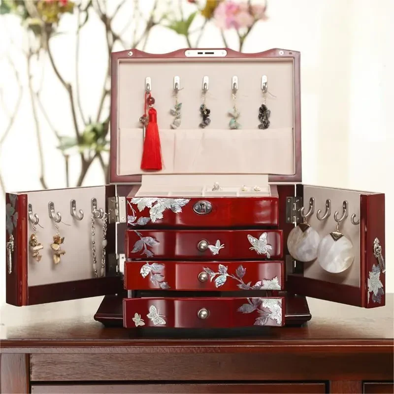 【向阳花】首饰收纳盒公主中式简约贝壳首饰盒木质多层手饰品收