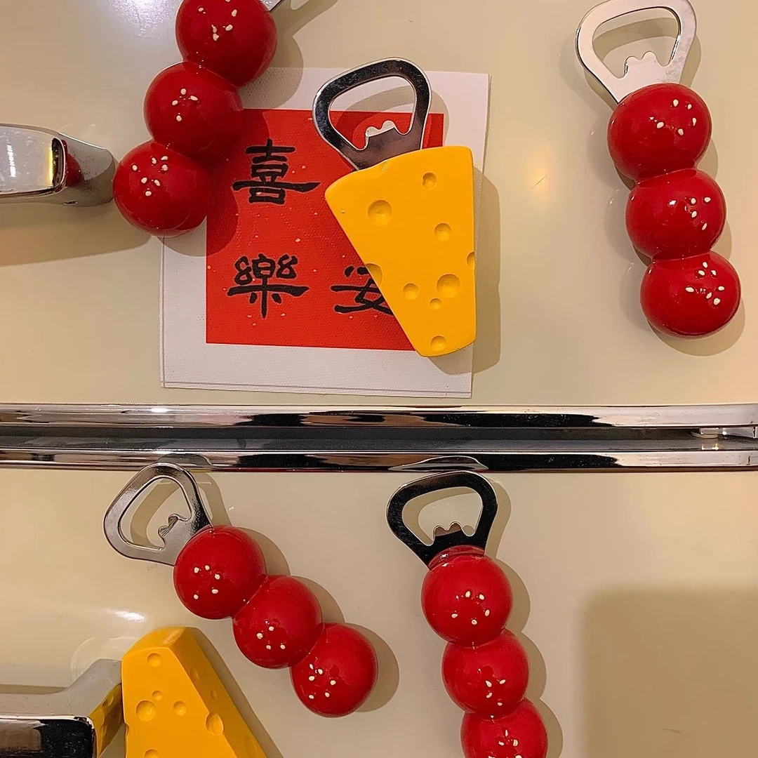 创意可爱啤酒冰箱磁吸糖葫芦启子奶酪开瓶器仿真装饰品立体起子