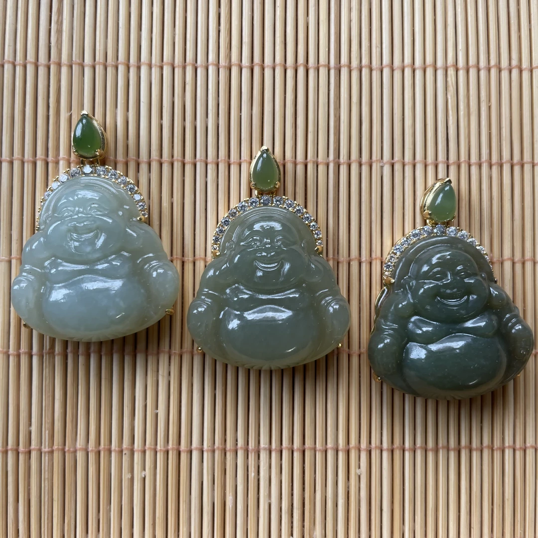 【本店爆品】天然和田玉佛公吊坠S925银镀金镶嵌颜色微差多样性发一