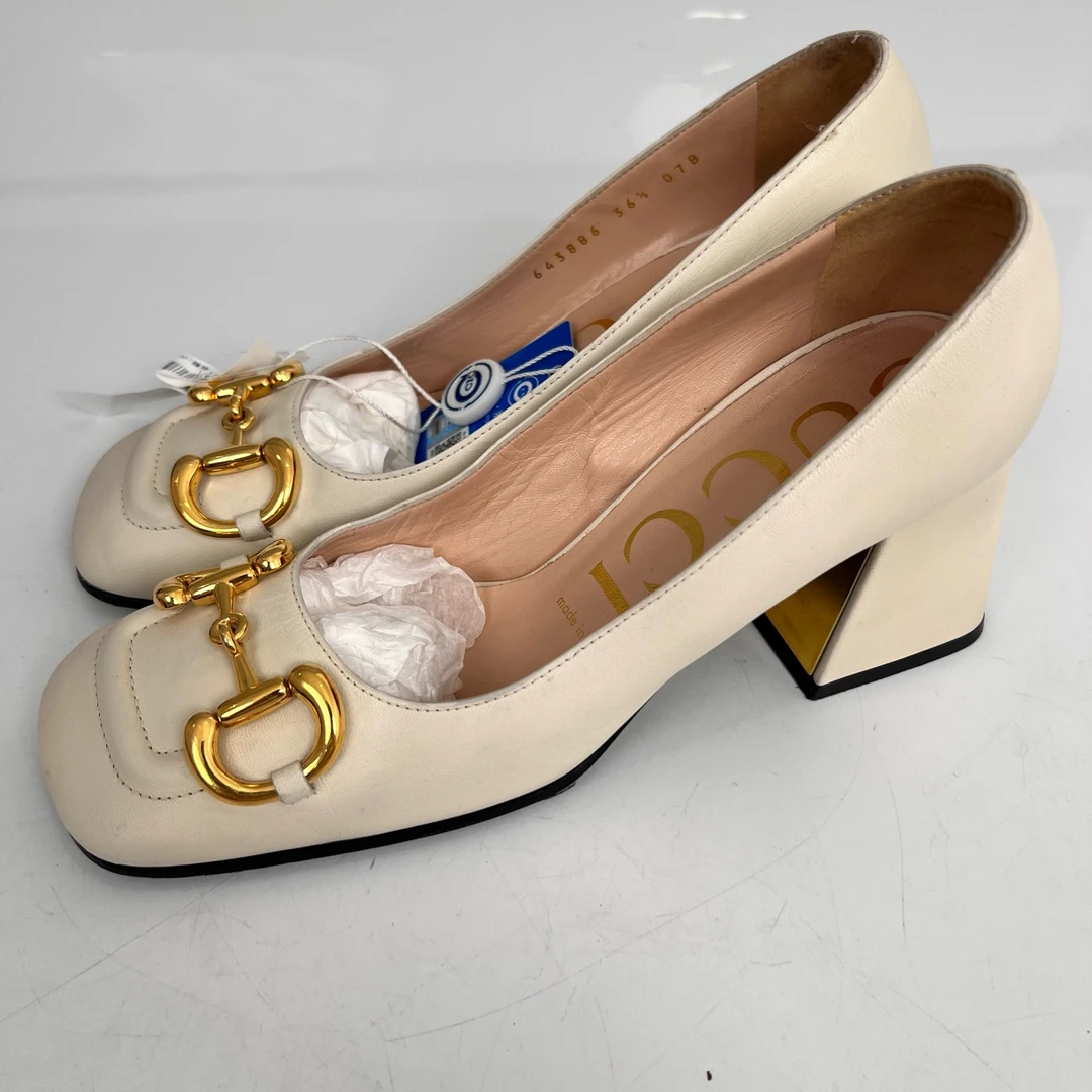 99新 GUCCI/古驰 36.5 码/Gucci/ 马衔扣高跟凉鞋/98新/jm08399