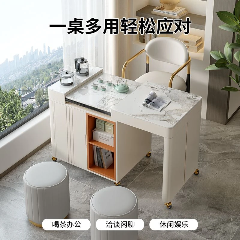 茶桌一体全套阳台茶桌小户型茶桌现代简约轻奢可移动岩板伸缩茶桌