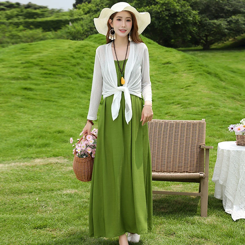 【高支棉绸】2025新款夏天高级棉绸吊带裙法式碎花连衣裙三亚沙滩裙