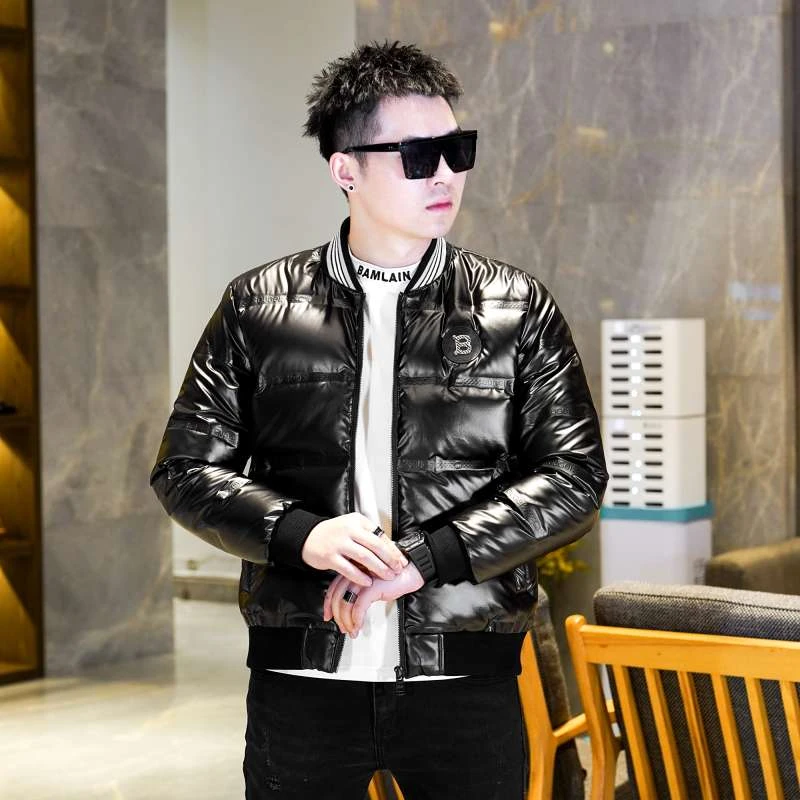 亮面立领羽绒服男款2025年冬季新款90白鸭绒休闲大码潮流保暖外套