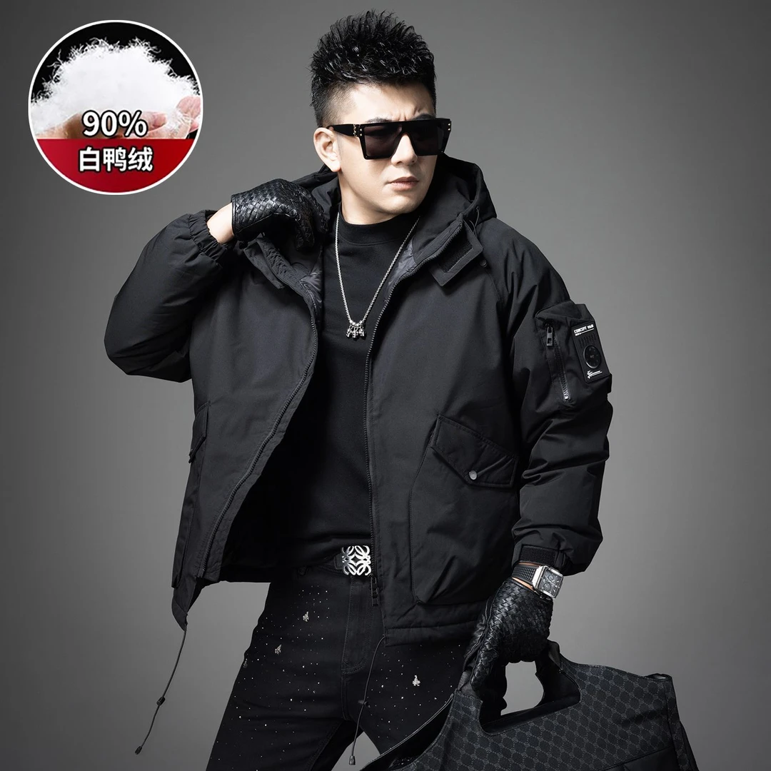 痞帅男士羽绒服2025新款冬季户外工装防风防寒保暖加厚连帽外套潮