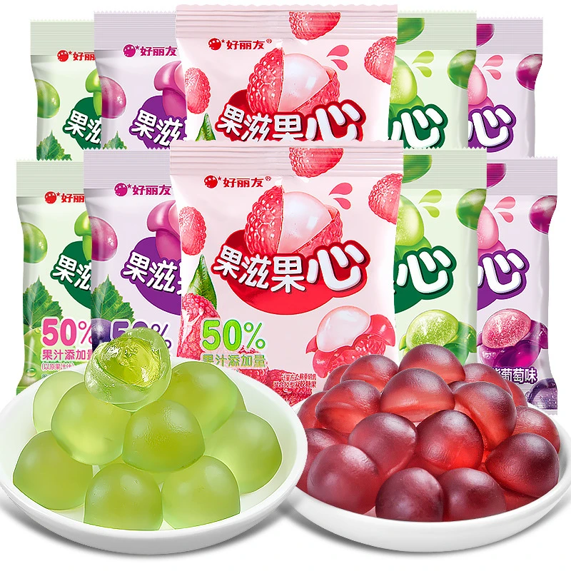 好丽友果汁软糖果滋果姿果心组合零食葡萄桃子荔枝扒皮剥皮QQ糖