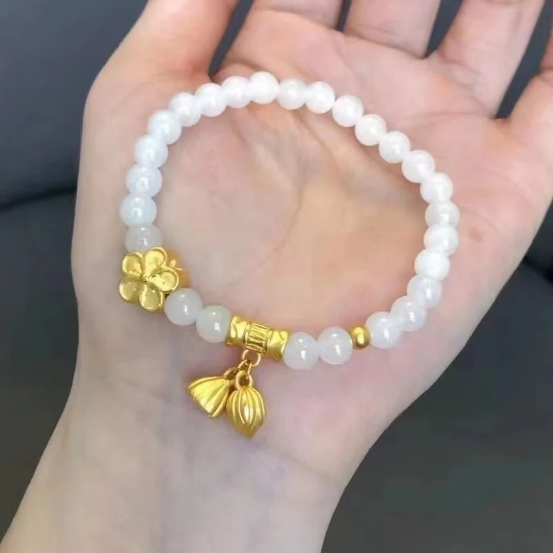 999足金两世欢手链女黄金莲蓬手串小桃花手串礼物情人节礼物