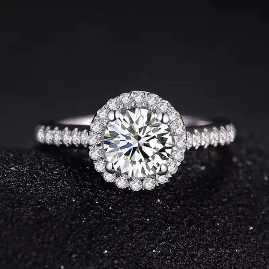 925银莫桑石戒指 【薇镶公主圆包】0.5克拉-2克拉  时尚/合成碳硅石