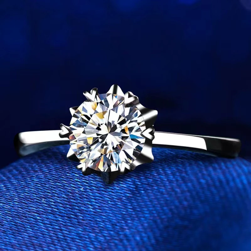 925银莫桑石戒指 【光面直臂雪花】0.5克拉-2克拉  气质/合成碳硅石