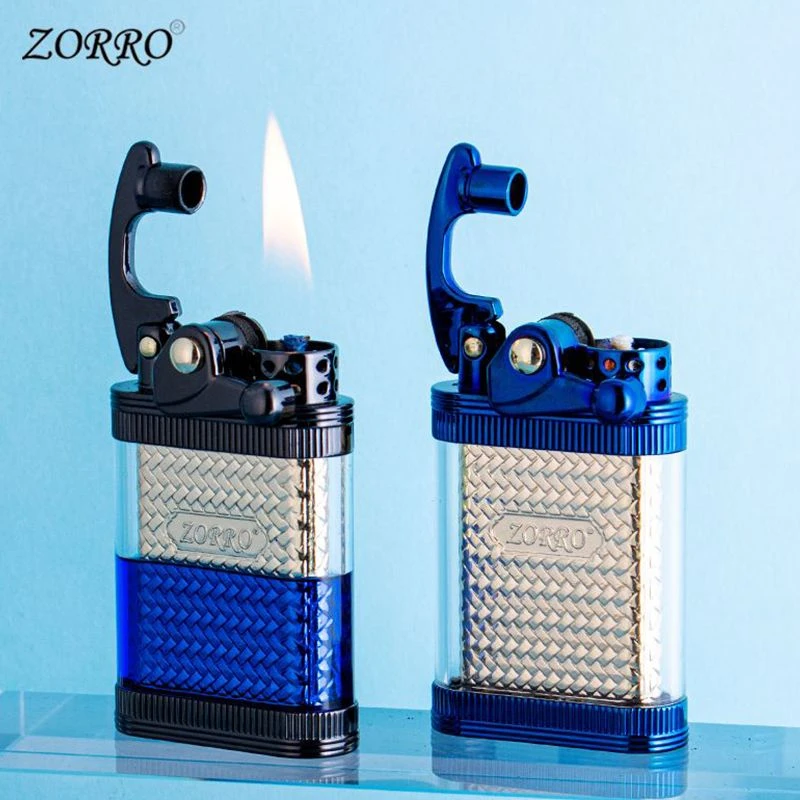 ZORRO透明可视幻彩煤油打火机网红怀旧老式个性油仓高档礼盒装