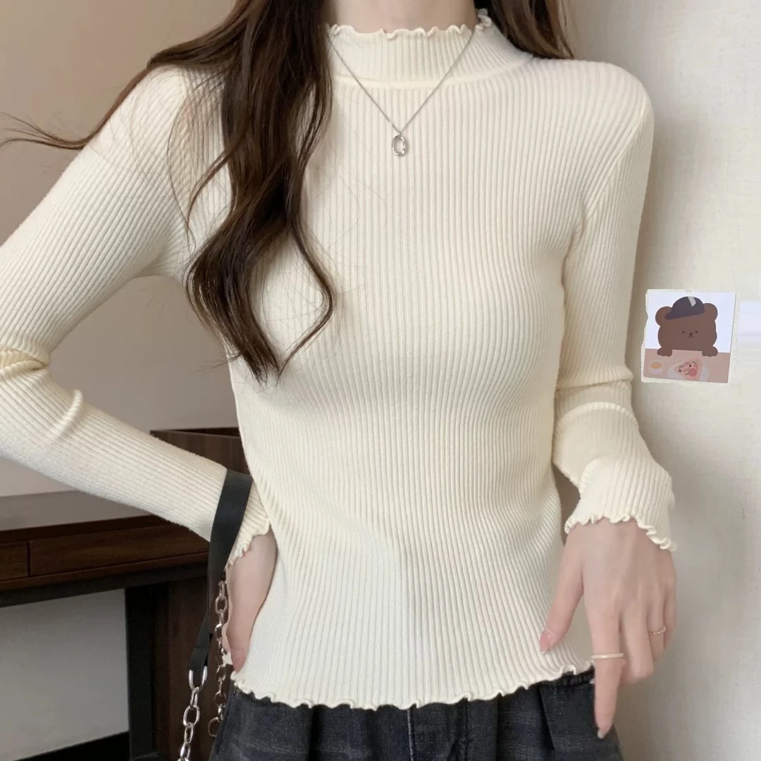 【杨老板福利单品】半高领花边领洋气打底百搭毛衣