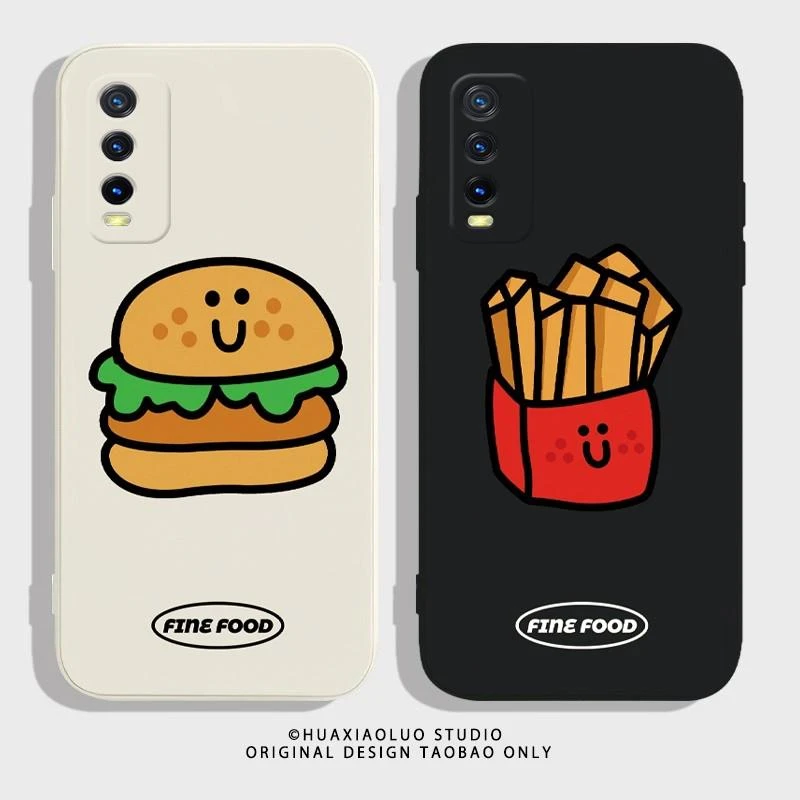 vivoy30薯条汉堡创意可爱新款情侣手机壳全包防摔磨砂硅胶软壳保